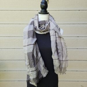 J. Jill tan and brown plaid fringe scarf